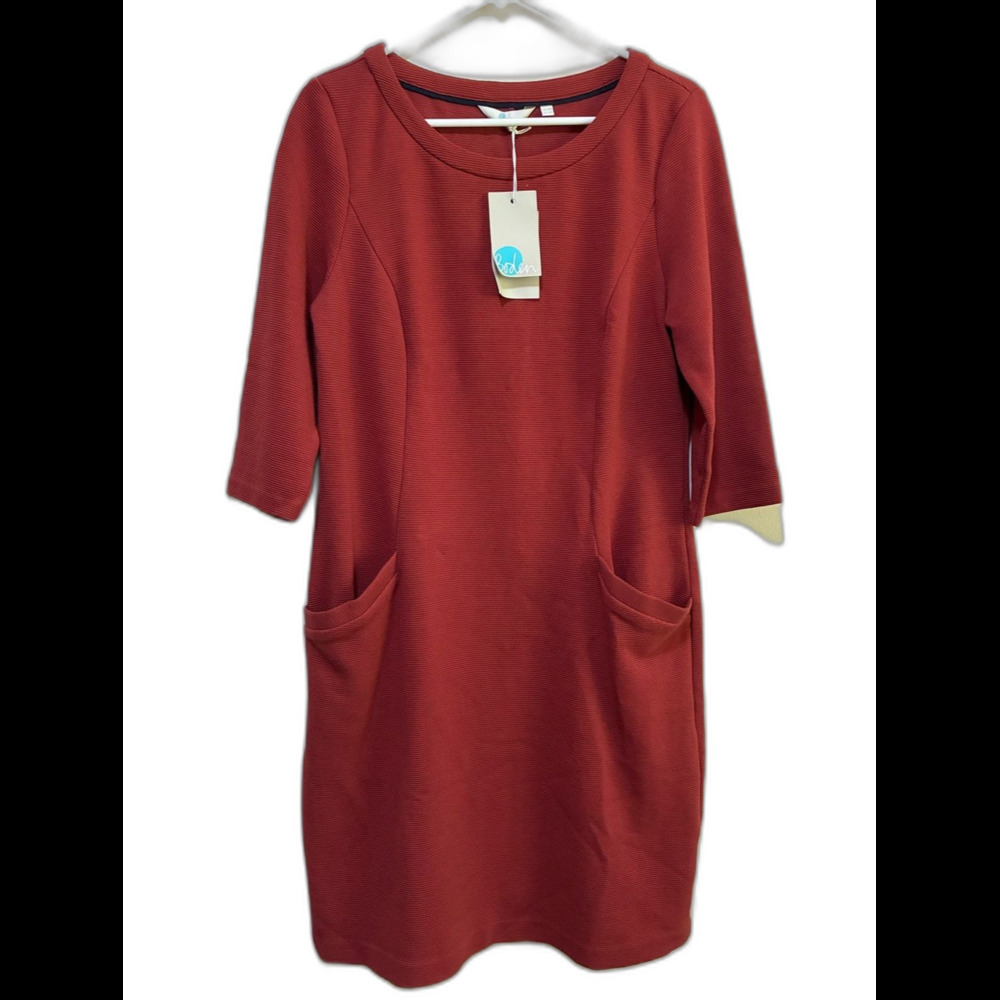 Boden Jasmine Ottoman Shift Dress in a rust red cotton size 10 r